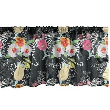 Ambesonne Aloha Window Valance, Cocktails Hibiscus Zebra, 54" X 18", Multicolor