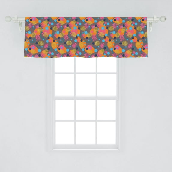 Ambesonne Aloha Window Valance, Colorful Flowers Pineapples, 54" X 18", Multicolor