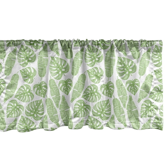 Ambesonne Aloha Window Valance, Hawaii Jungle Leaves Arcadia, 54" X 18", Lime Green White