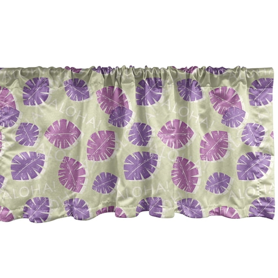 Ambesonne Aloha Window Valance, Leaves Pattern Grunge Style, 54" X 18", Lavender Lilac