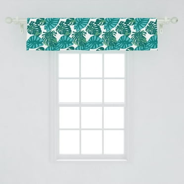 Ambesonne Aloha Window Valance, Striped Monochrome Motifs Nature Themed Foliage Forest Leaves, Curtain Valance for Kitchen Bedroom Decor with Rod Pocket, 54" X 12", Turquoise Teal