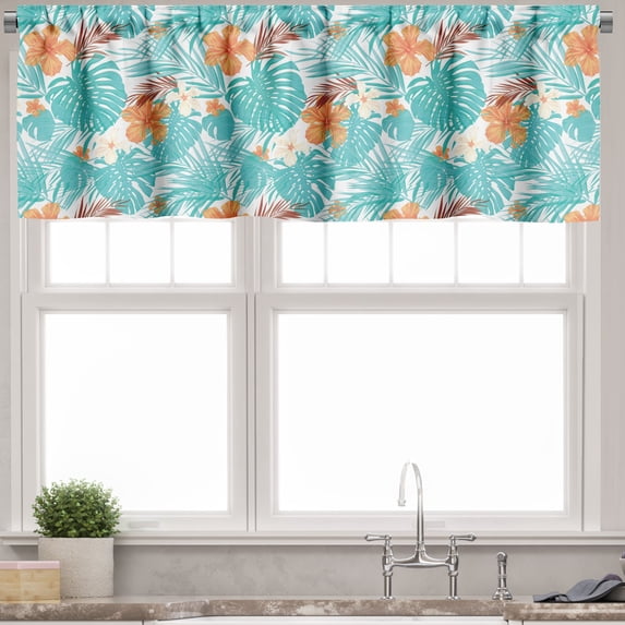 Ambesonne Aloha Window Valance, Summer Scene Palms Hibiscus, 54" X 18", Orange Turquoise