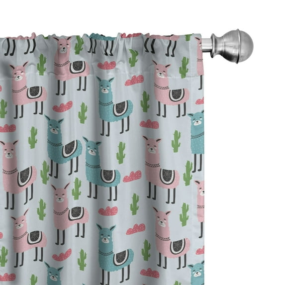 Ambesonne Alpaca Cactus Curtains, Funny Bicolour Llamas, Pair of 28"x84", Pale Pink Cadet Blue