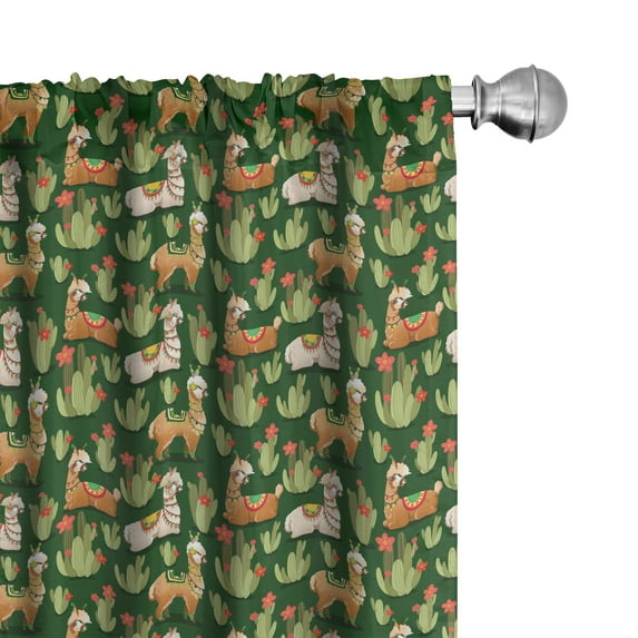 Ambesonne Alpaca Cactus Curtains, Sitting Llama Cartoon, Pair of 28"x95", Emerald Pale Brown