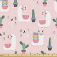 thumbnail image 1 of Ambesonne Alpaca Cactus Fabric by the Yard Upholstery, Pastel Llama Drawing, 5 Yards, Rose Sea Green White, 1 of 1