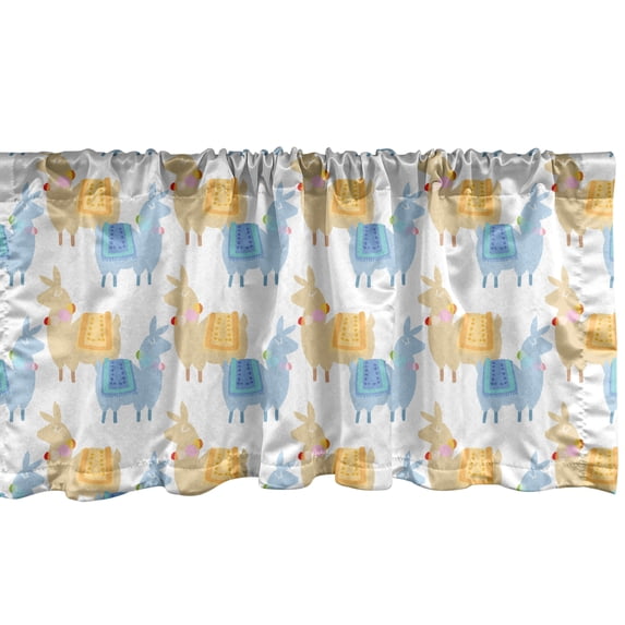 Ambesonne Alpaca Window Valance, Oriental Animals with Ornaments on a Plain Background, Curtain Valance for Kitchen Bedroom Decor with Rod Pocket, 54" X 18", Sky Blue Earth Yellow