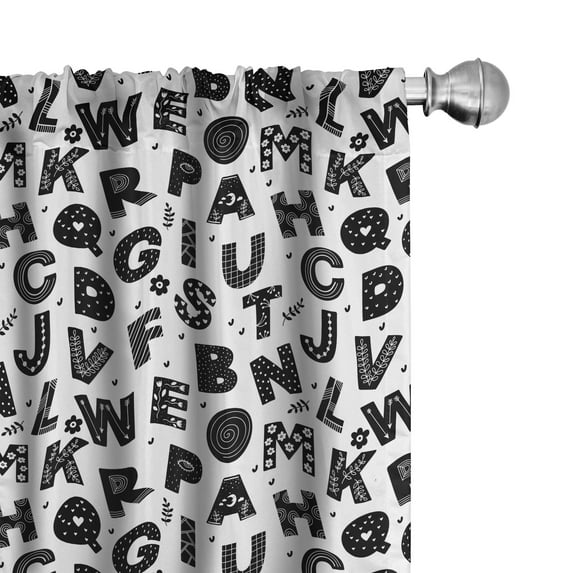 Ambesonne Alphabet 4-Panel Curtains, Monochrome Floral Details, 56"x95", Charcoal Grey