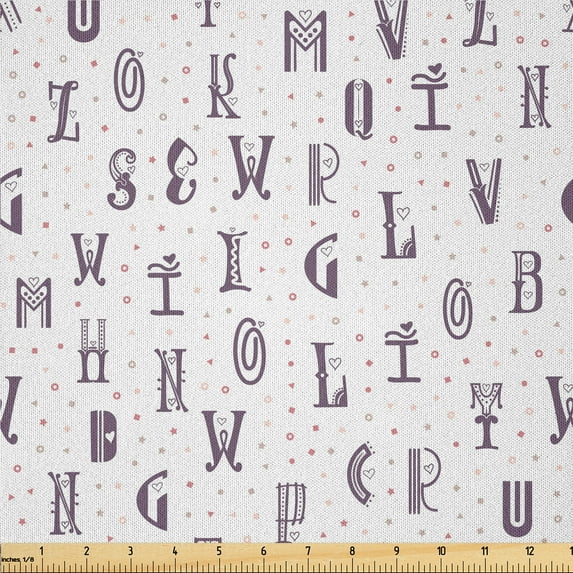 Ambesonne Alphabet Fabric by the Yard Microfiber, Ornate Typography, 10 Yards, Pale Eggplant Dried Rose