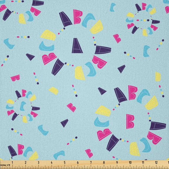 Ambesonne Alphabet Fabric by the Yard Microfiber, Whimsical Alphabetic, 5 Yards, Aqua Indigo