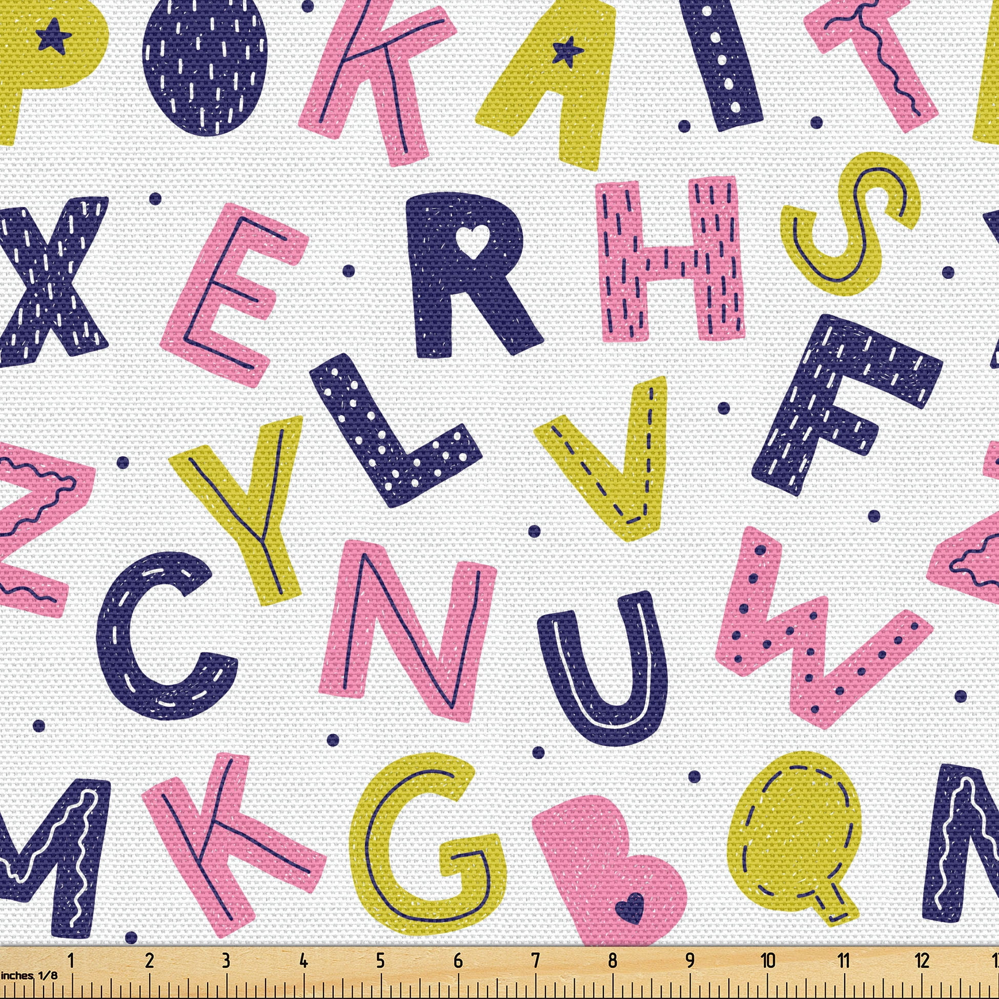 Ambesonne Alphabet Fabric by the Yard Upholstery, Motifs and Geometric ...