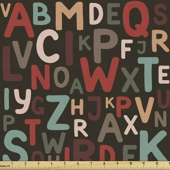 Ambesonne Alphabet Fabric by the Yard Upholstery, Various Colored Letters, 3 Yards, Multicolor