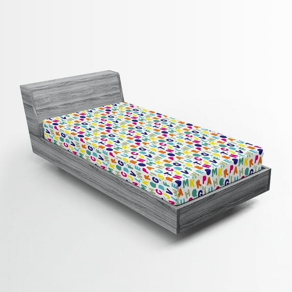 Ambesonne Alphabet Fitted Sheet 2 Pcs Set, Simple Colorful Letters, Twin, Multicolor