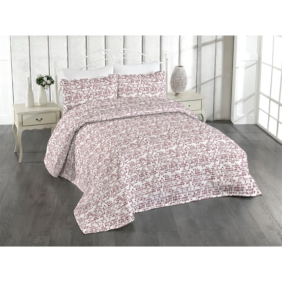Ambesonne Alphabet Quilted Bedspread Set 3 Pcs, Weathered Letters Words, King, Dark Maroon and White
