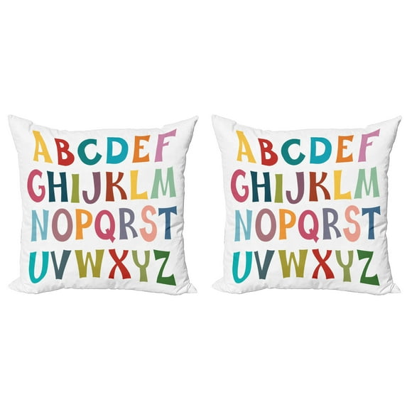 Ambesonne Alphabet Throw Pillow Cover 2 Pack, Basic Colorful Letters, 20", White Multicolor