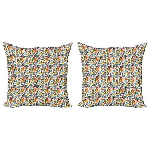 Ambesonne Alphabet Throw Pillow Cover 2 Pack, Colorful Animals Initials, 20", Multicolor