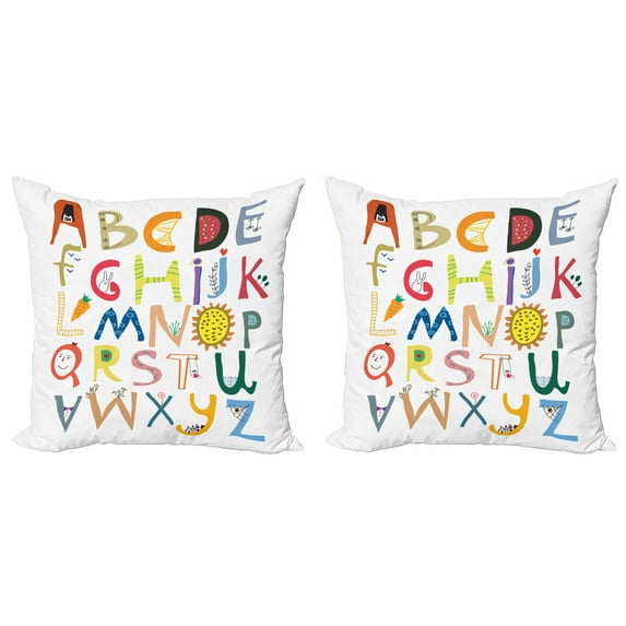 Ambesonne Alphabet Throw Pillow Cover 2 Pack, Funny Letters, 24", Multicolor
