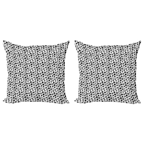 Ambesonne Alphabet Throw Pillow Cover 2 Pack, Monochrome Floral Details, 24", Charcoal Grey