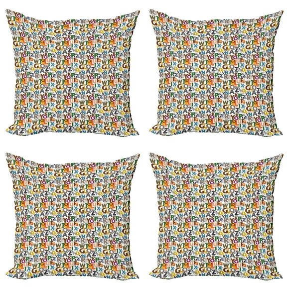 Ambesonne Alphabet Throw Pillow Cover 4 Pack, Colorful Animals Initials, 20", Multicolor