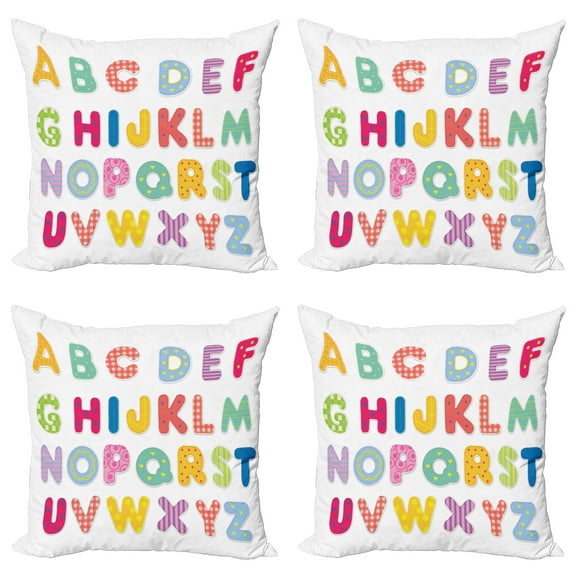 Ambesonne Alphabet Throw Pillow Cover 4 Pack, Colorful Printed Letters, 18", Multicolor