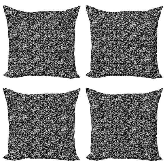 Ambesonne Alphabet Throw Pillow Cover 4 Pack, Cursive Custom Lettering, 18", Charcoal Grey and White