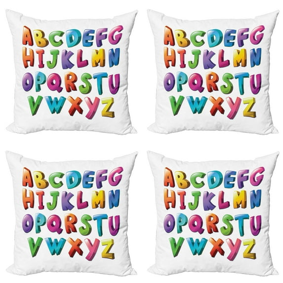 Ambesonne Alphabet Throw Pillow Cover 4 Pack, Gradient Colors Graffiti, 18", Azure Blue Dark Sky Blue