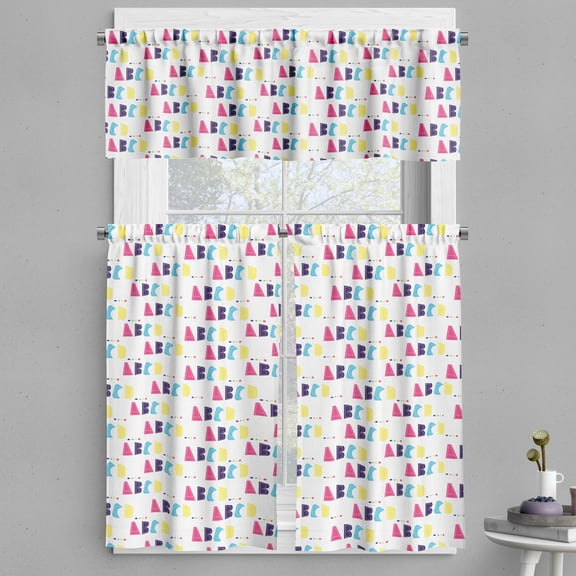 Ambesonne Alphabet Valance & Curtain, Colorful A B C D Letters, 55"x30", White Multicolor