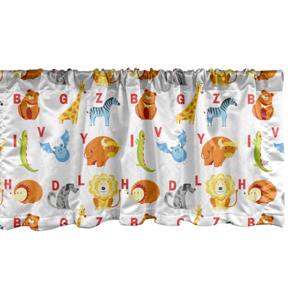 Ambesonne Alphabet Valance Pack of 2, Exotic Forest Animals Art, 42"X18", Dark Coral Pale Yellow