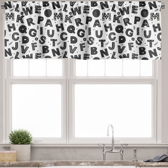 Ambesonne Alphabet Valance Pack of 2, Monochrome Floral Details, 54"X12", Charcoal Grey