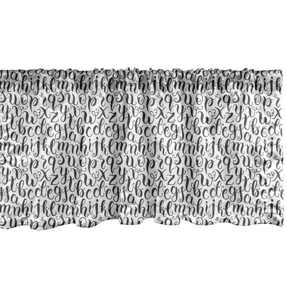 Ambesonne Alphabet Window Valance, Hand Written and Cursive, 54" X 12", Dark Grey and White
