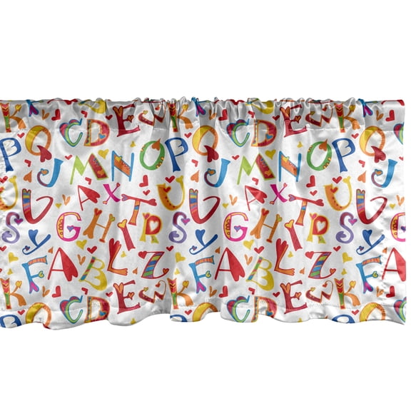 Ambesonne Alphabet Window Valance, Whimsical Lettering Layout, 54" X 12", Multicolor
