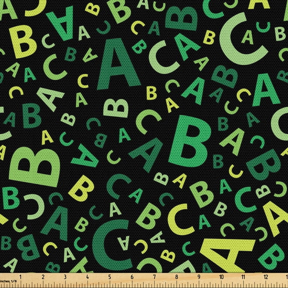 Ambesonne Alphabetical Fabric by the Yard Upholstery, Letters Abstract Print, 1 Yard, Forest Green
