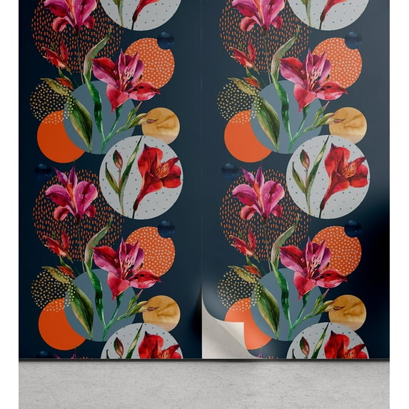 Ambesonne Alstroemeria Peel & Stick Wallpaper for Home, Watercolor Art Floral, 13"x100", Vermilion Multicolor