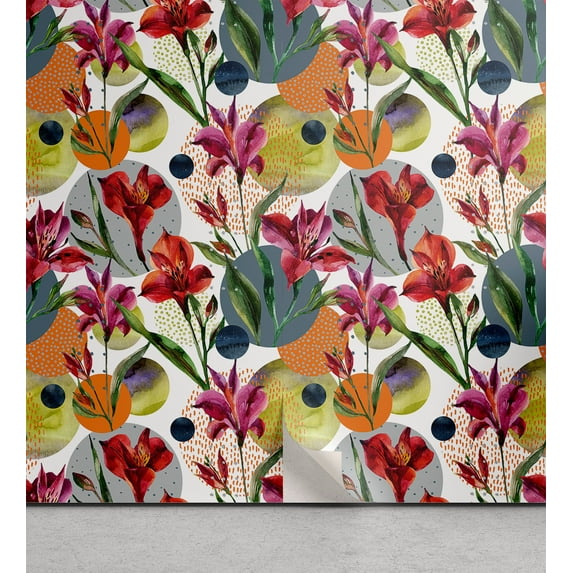 Ambesonne Alstroemeria Peel & Stick Wallpaper for Home, Watercolor Round Spots, 13"x36", Purpleblue Multicolor