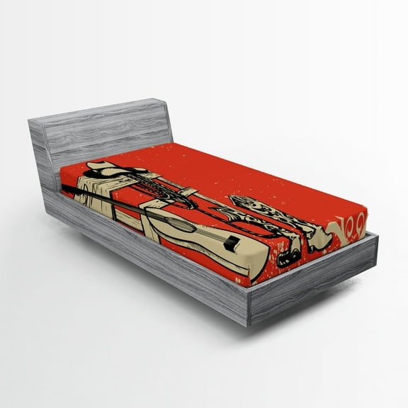 Ambesonne America Fitted Sheet, Country Music Wild West, Twin XL Size, Beige Orange