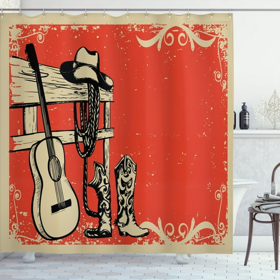 Ambesonne America Shower Curtain, Country Music Wild West, 69"Wx75"L, Beige Orange