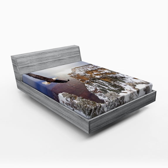 Ambesonne American Fitted Sheet, Bald Eagle Landscape, Queen Size, White Brown