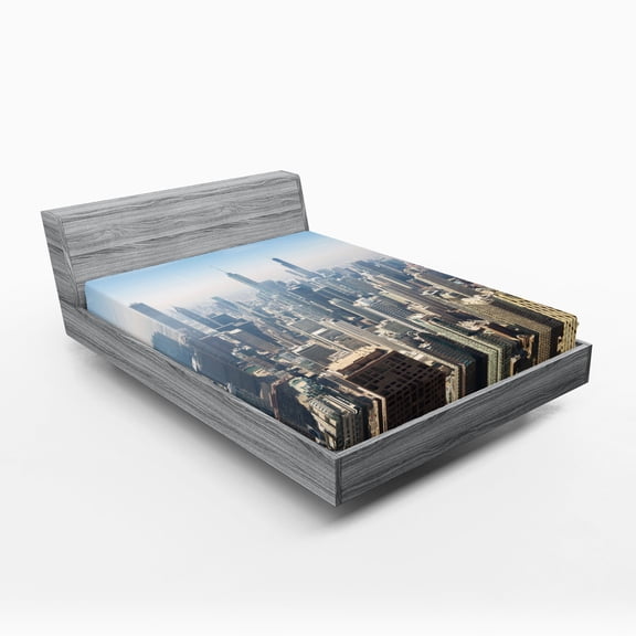 Ambesonne American Fitted Sheet, Chicago Aerial View, Queen Size, Multicolor
