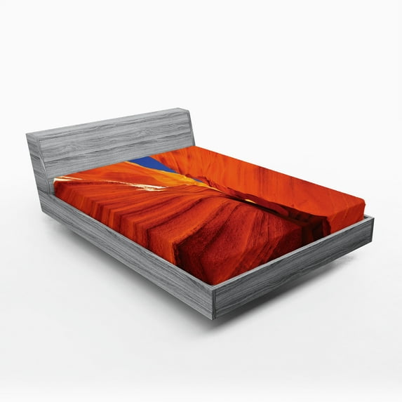 Ambesonne American Fitted Sheet, Grand Canyon USA Rocks, Queen Size, Orange Blue