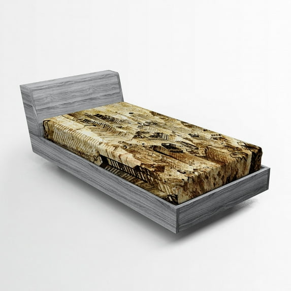 Ambesonne American Fitted Sheet, New York City at Night, Twin XL Size, Yellow