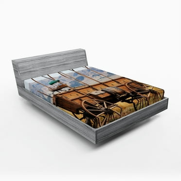 Ambesonne American Fitted Sheet, Nostalgic Wild Western, Queen Size, Brown Yellow