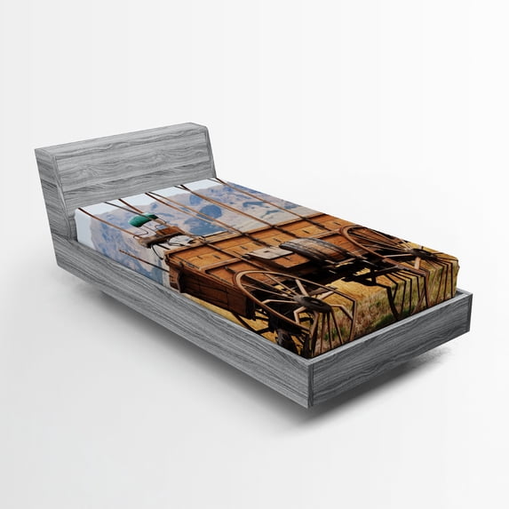 Ambesonne American Fitted Sheet, Nostalgic Wild Western, Twin Size, Brown Yellow
