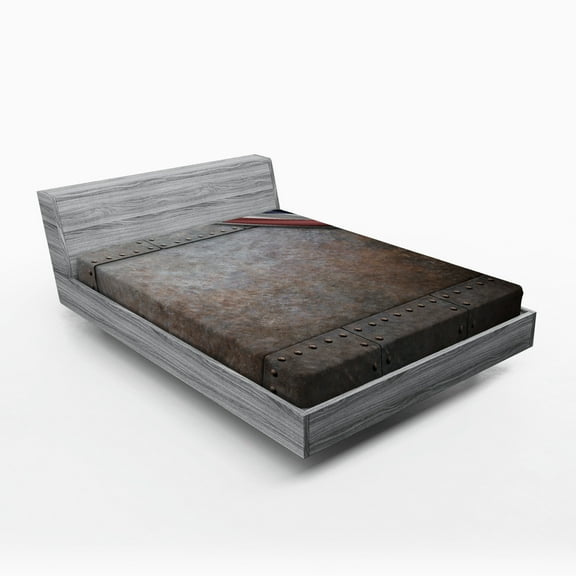 Ambesonne American Fitted Sheet, USA Iron Armor Plaque, Queen Size, Brown