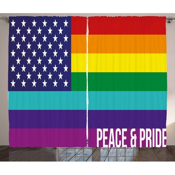 Ambesonne American Flag Curtains 2 Panel Set, Stars Peace Pride, 108" x 96", Multicolor