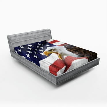 Ambesonne American Flag Fitted Sheet 2 Pcs Set, Bald Eagle, California King, Multicolor