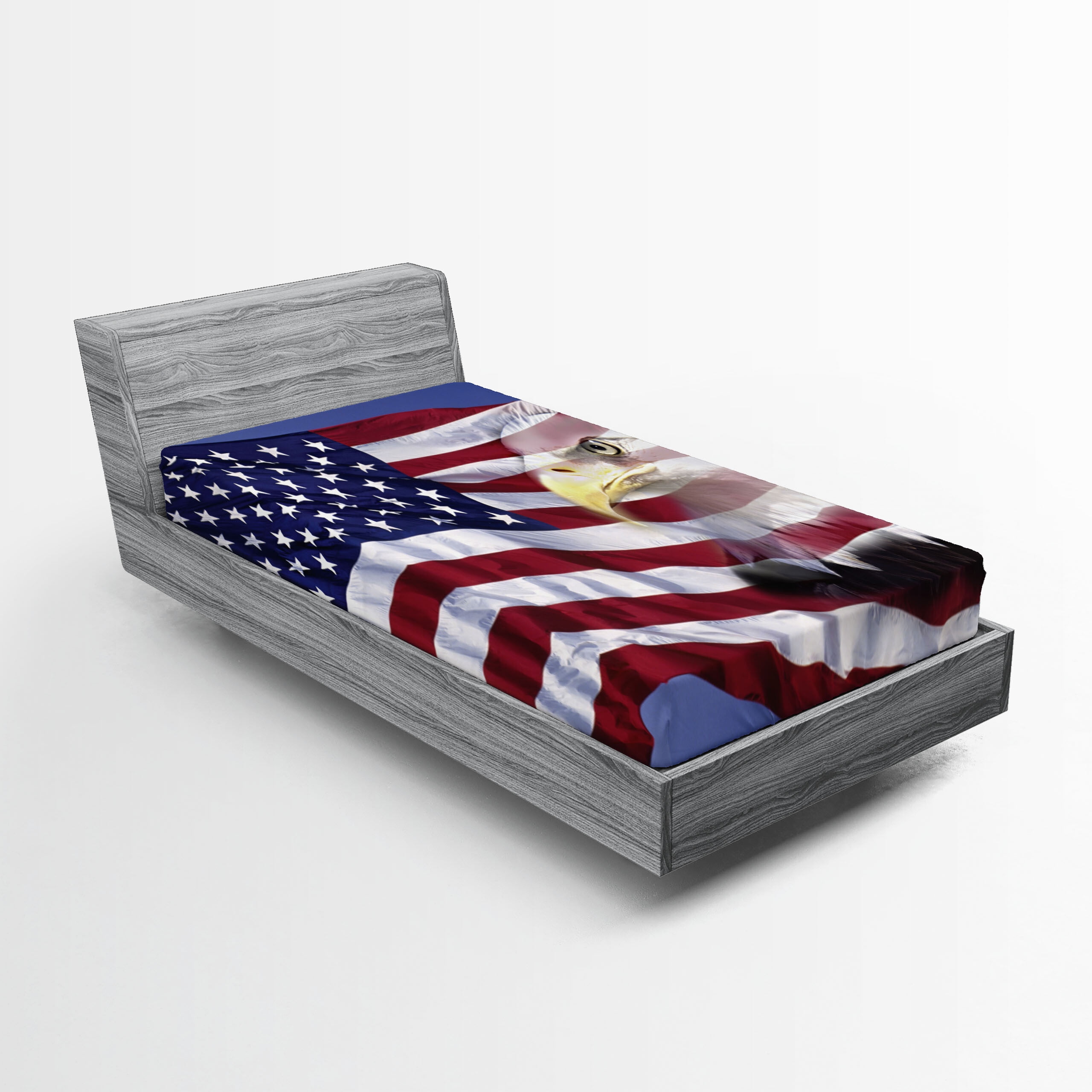Twin XL Blue Microfiber American Flag Print Fitted Sheet