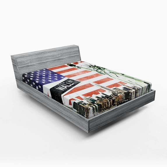 Ambesonne American Flag Fitted Sheet, New York, Queen Size, Multicolor