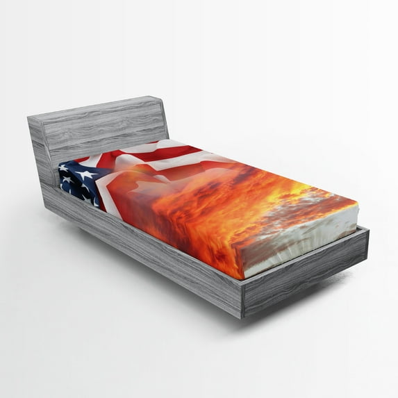 Ambesonne American Flag Fitted Sheet, Skyline Clouds, Twin XL Size, Multicolor