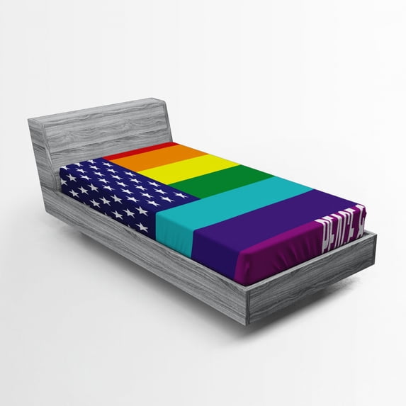Ambesonne American Flag Fitted Sheet, Stars Peace Pride, Twin Size, Multicolor