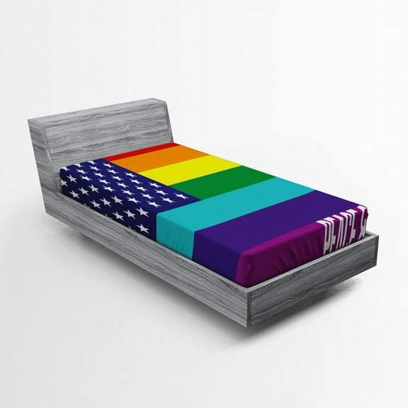 Ambesonne American Flag Fitted Sheet, Stars Peace Pride, Twin XL Size, Multicolor