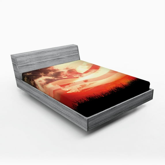 Ambesonne American Flag Fitted Sheet, Sunset, Full Size, Multicolor